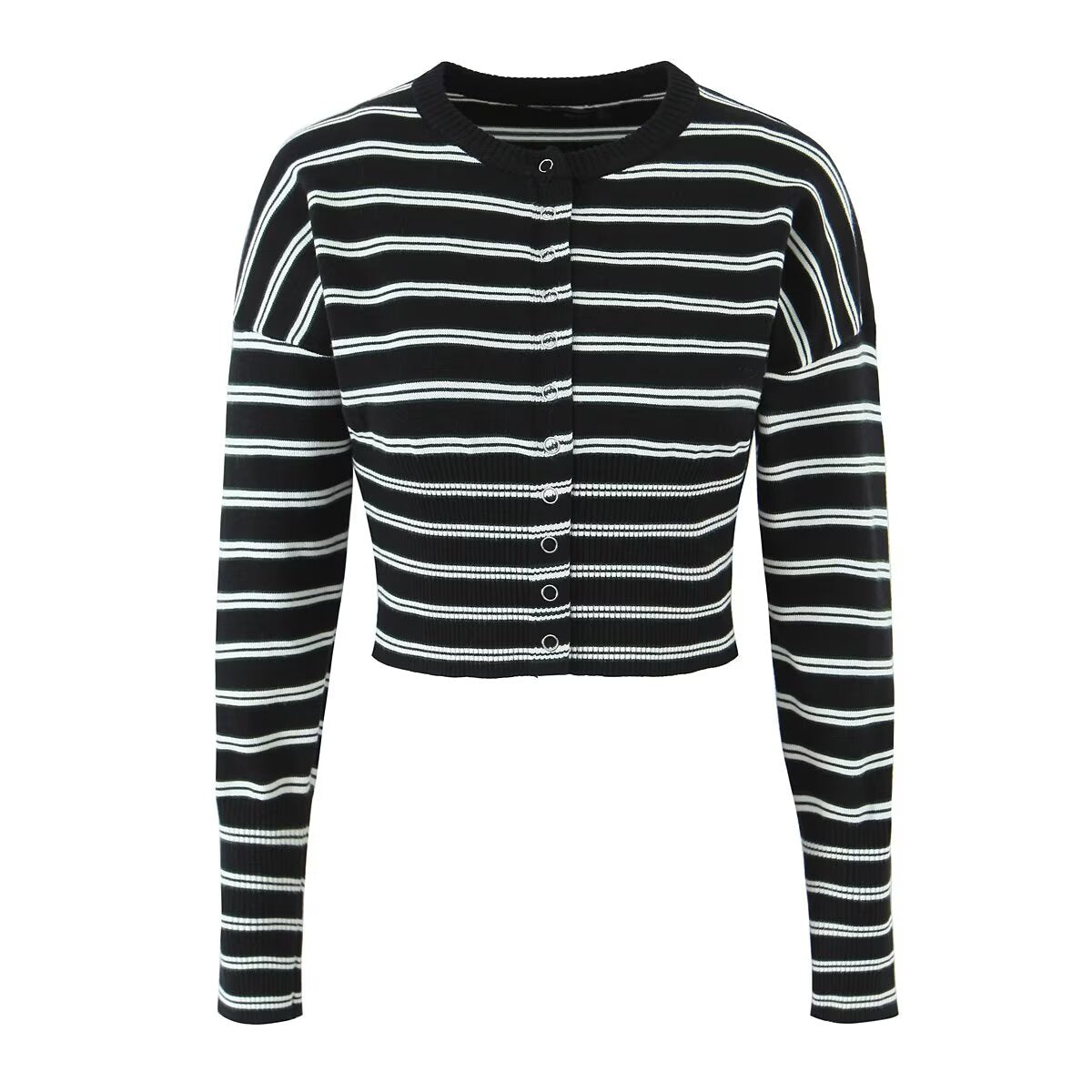 Haut pull rayé d'automne sexy, slim, amincissant, manteau cardigan boutonné pour femme