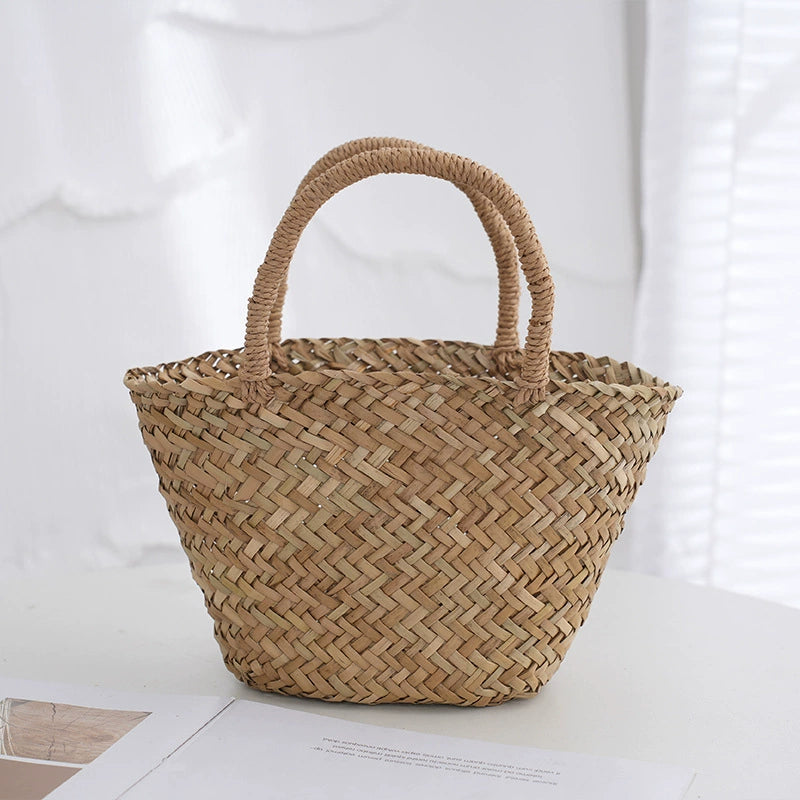 Natürliche Mitsubishi Gras Handgewebte Tasche Strohtasche Einfache Handtasche Umhängetasche Gemüsekorb Damen