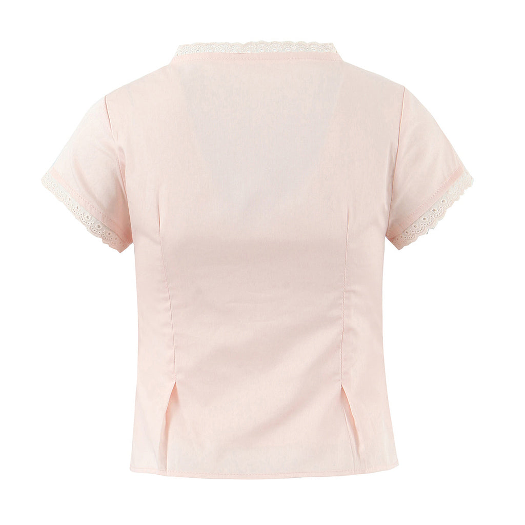 Damen Spitzen-Oberteil mit fliegenden Ärmeln, Nähten, hoher Taille und elastischem Rock-Set