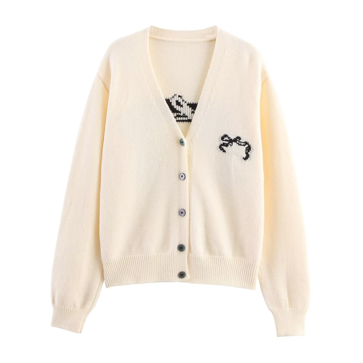 Pull jacquard ample décontracté pour femme avec nœud, idéal pour l'automne