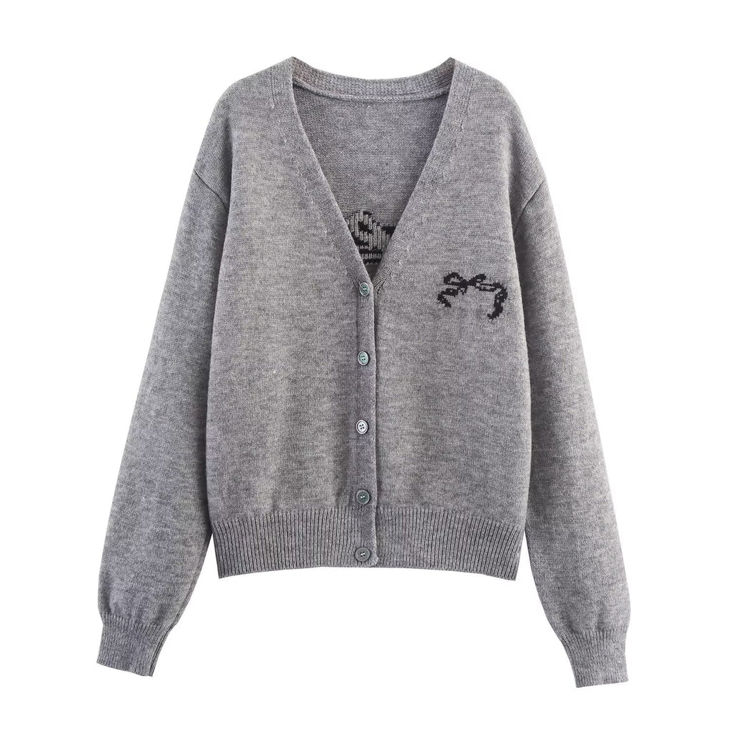 Pull jacquard ample décontracté pour femme avec nœud, idéal pour l'automne