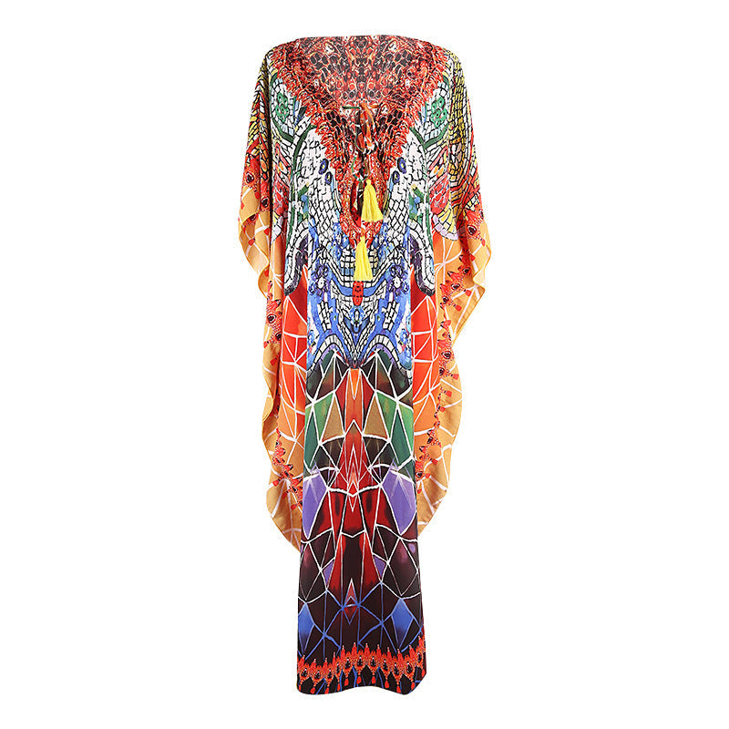 Robe Maxi de Plage Ample et Soyeuse à Séchage Rapide Imprimé Marbré pour Bikini et Maillot de Bain