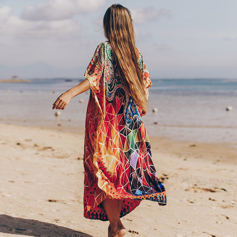Robe Maxi de Plage Ample et Soyeuse à Séchage Rapide Imprimé Marbré pour Bikini et Maillot de Bain