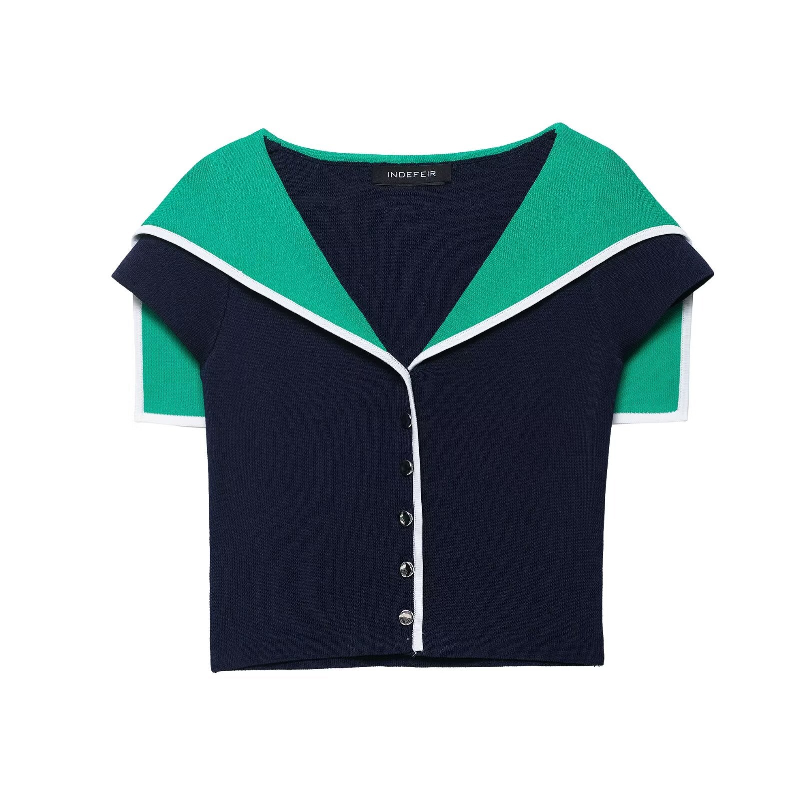 Haut court ajusté en maille à col colorblock