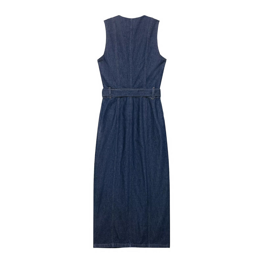 Women Wear Wild with Belt Denim Dress