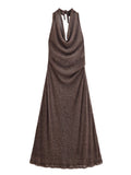 Damenbekleidung Herbst Rückenloses Metallic-Kleid