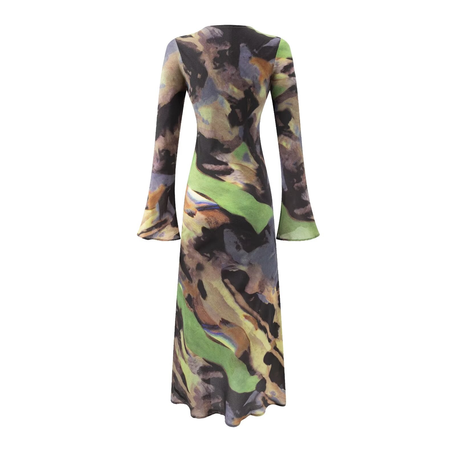 Robe Imprimée Décontractée Col Rond Manches Évasées pour Femme