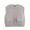 Herbst Damenbekleidung Grobstrick Rundhals-Taschenpullover Reißverschluss-Strickjacke Weste