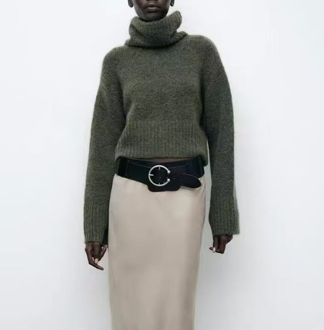 Vêtements femme pull d'hiver à manches longues col montant basique confortable et assorti