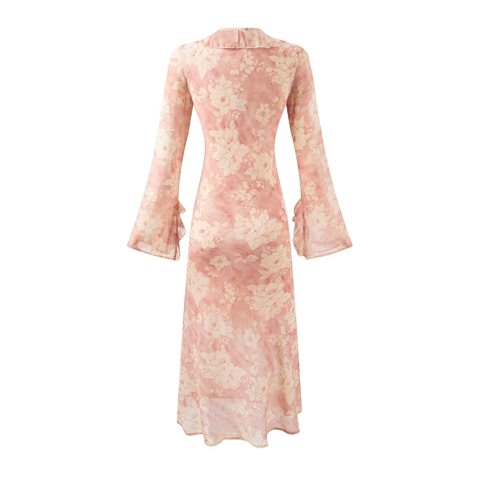 Robe imprimée mi-longue à manches cloche pour femme