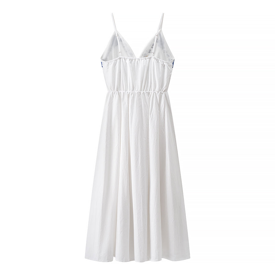 Robe mi-longue brodée à bretelles pour femmes - Collection automne/vacances