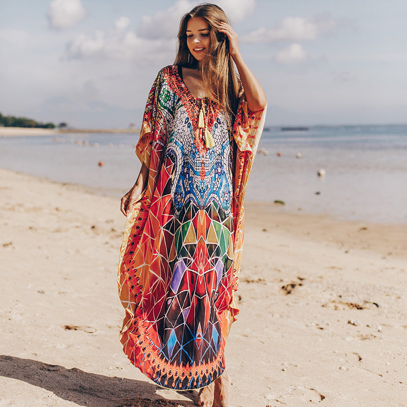 Robe Maxi de Plage Ample et Soyeuse à Séchage Rapide Imprimé Marbré pour Bikini et Maillot de Bain