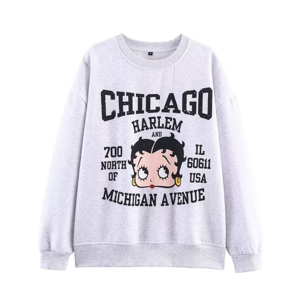 Vêtements Femme Automne Ample Décontracté Sweatshirt Imprimé Dessin Animé Vibrant