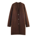 Fortschrittlicher Retro Lazy V-Ausschnitt Pullover Mantel Damen Herbst Winter Locker Mittellang Weicher Glutinous Strickcardigan