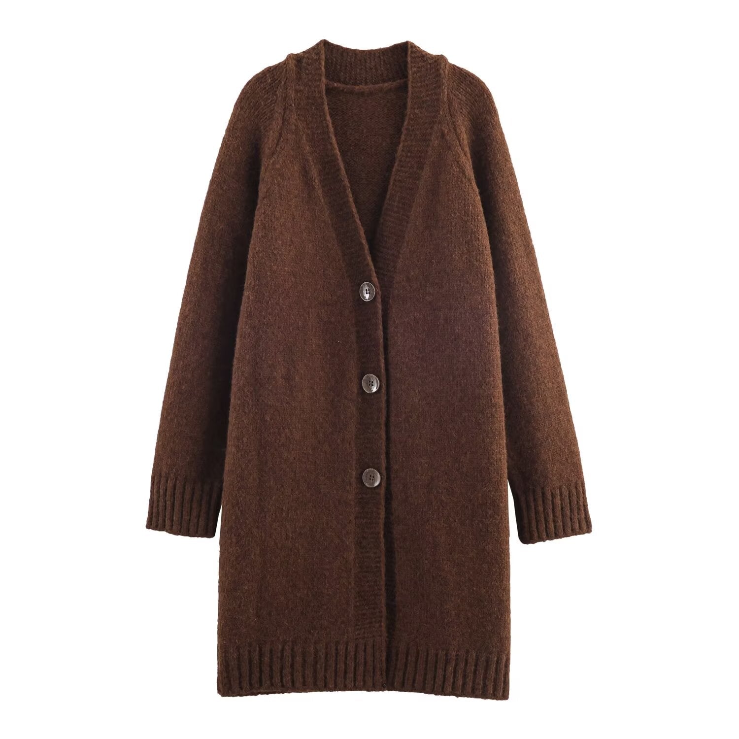 Fortschrittlicher Retro Lazy V-Ausschnitt Pullover Mantel Damen Herbst Winter Locker Mittellang Weicher Glutinous Strickcardigan