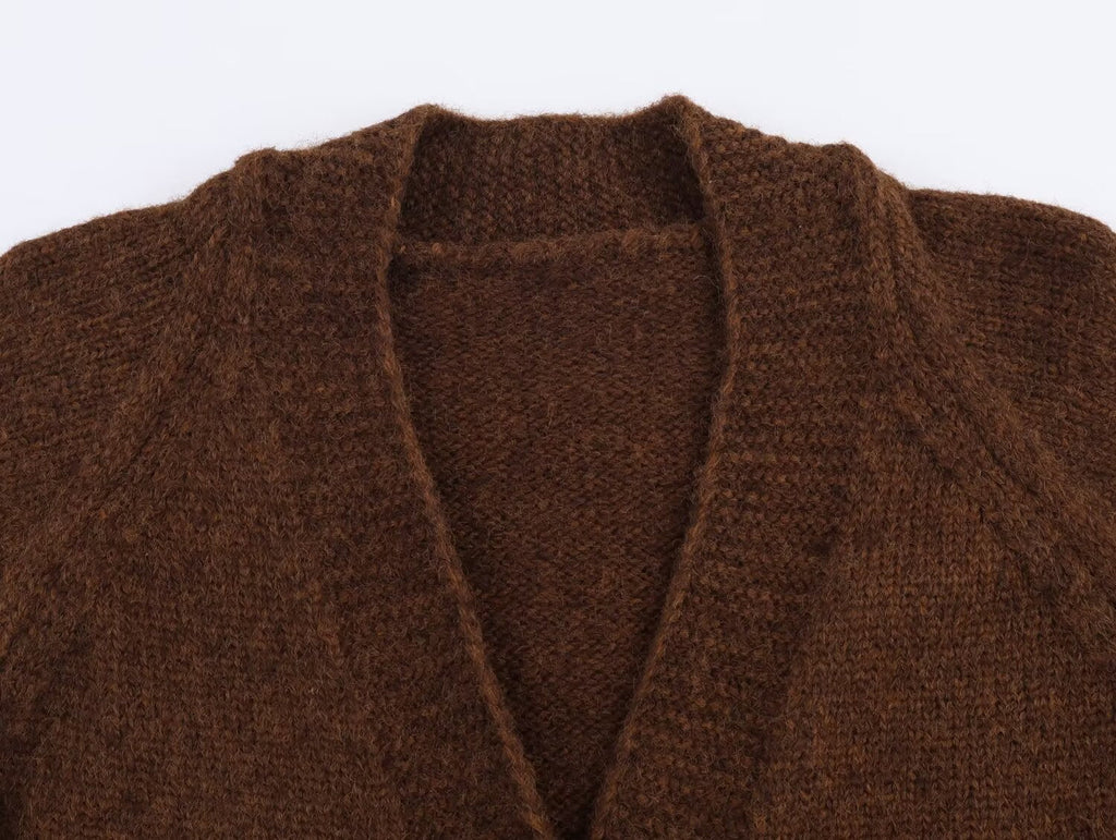 Fortschrittlicher Retro Lazy V-Ausschnitt Pullover Mantel Damen Herbst Winter Locker Mittellang Weicher Glutinous Strickcardigan