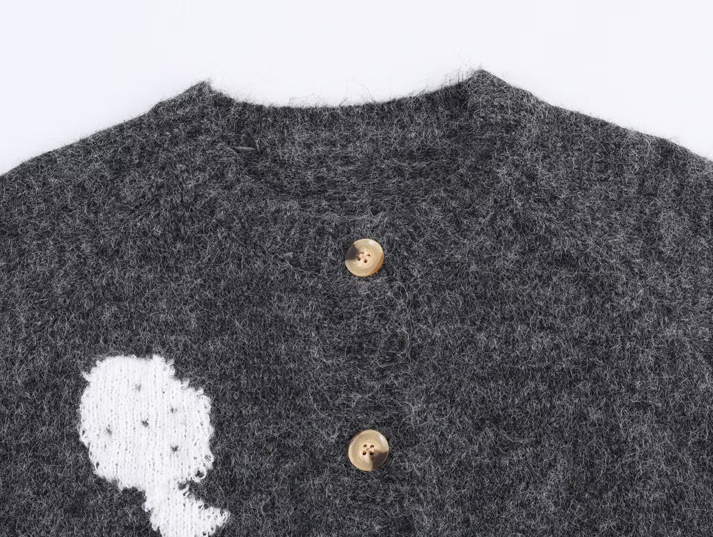 Cardigan à motif champignon mignon Bouton Cardigan tricoté Coupe ample Pull Niche Vêtement d'extérieur