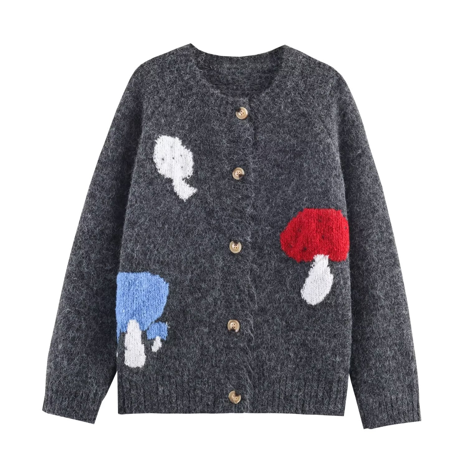 Cardigan à motif champignon mignon Bouton Cardigan tricoté Coupe ample Pull Niche Vêtement d'extérieur