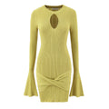 Robe d'été pour femmes, moulante, ajourée, évidée, à manches évasées, en tricot, à manches longues