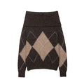 Frühherbst Damenbekleidung Pendler Freizeit All-Match Pullover Rautenmuster Schulterfreier Pullover