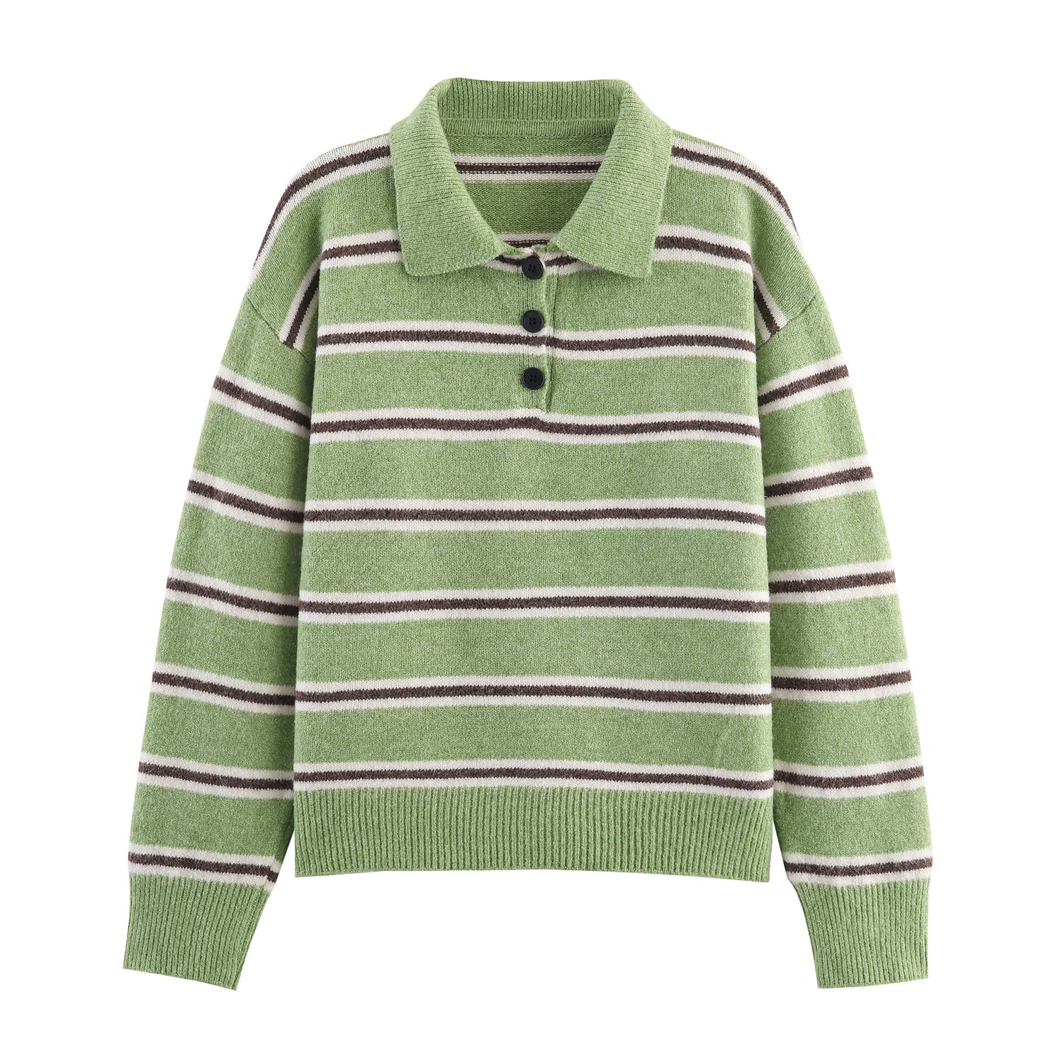 Haut de chandail tricoté à rayures, col polo, pull demi-cardigan boutonné, pour femme, automne