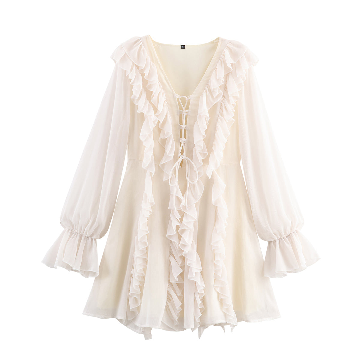Elegantes Damenkleid mit V-Ausschnitt, Chiffon und mehrlagigen Rüschen