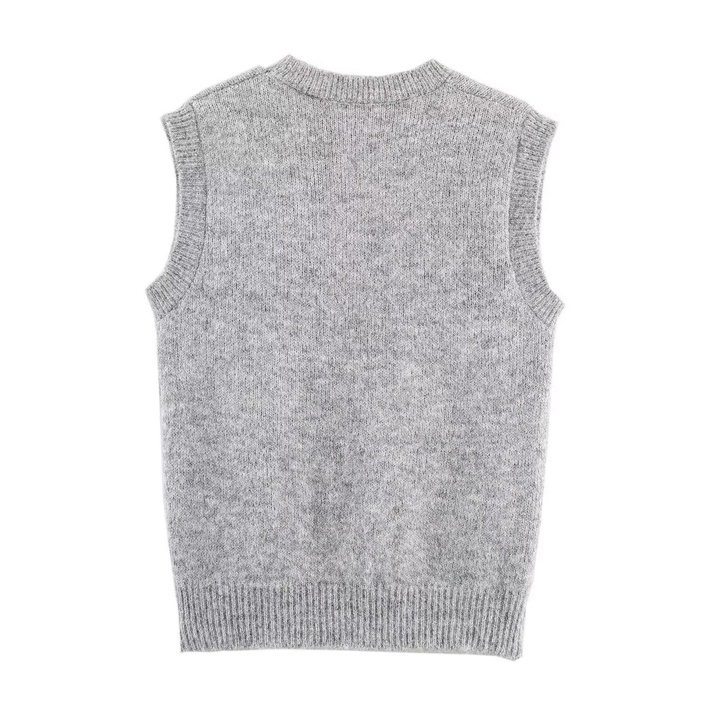 Vêtements féminins automne Coréen Manteau Bandage Décorations florales Col rond Gilet en tricot
