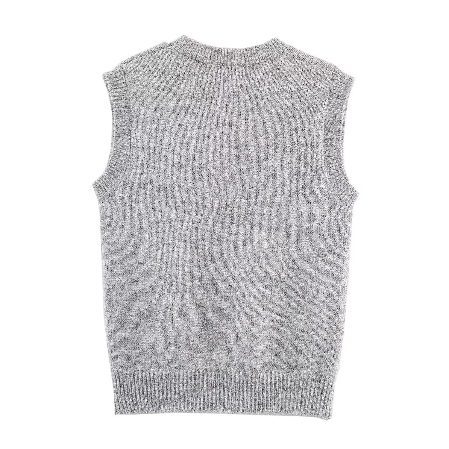 Vêtements féminins automne Coréen Manteau Bandage Décorations florales Col rond Gilet en tricot