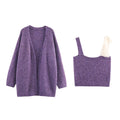 Ensemble deux pièces gilet tricoté avec blouse à col en dentelle et bretelles pour femme