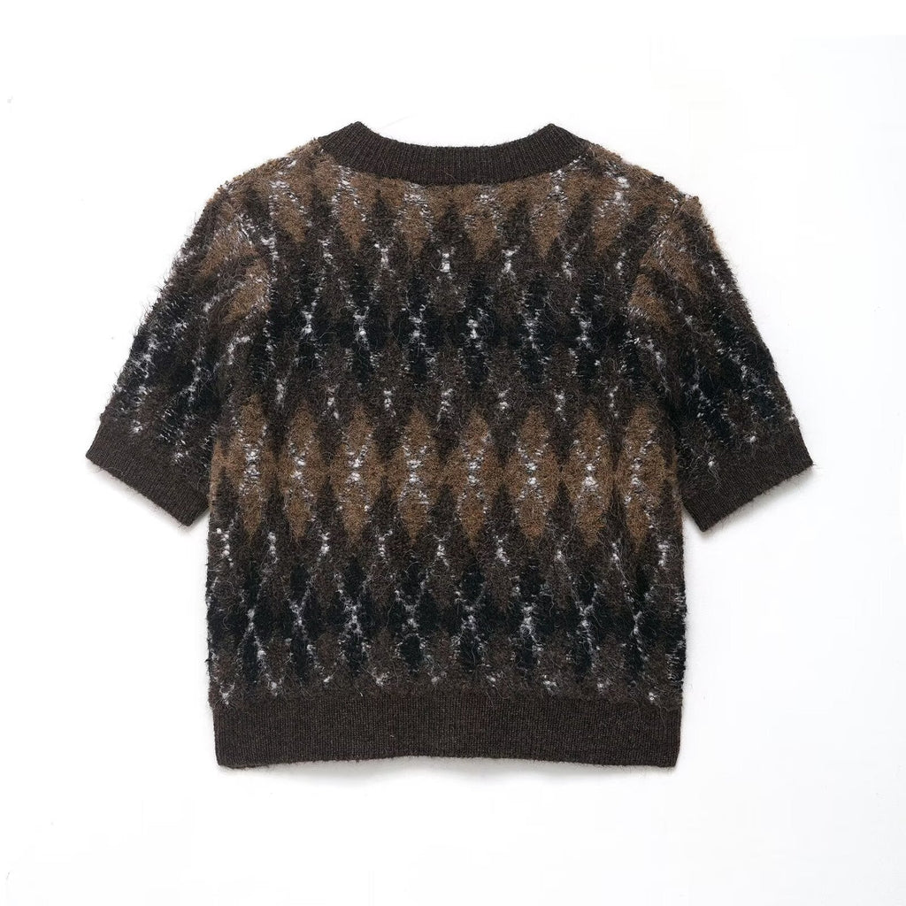 Vêtements Féminins Automne Magnifique Manteau Tricoté à Manches Courtes Motif Diamant