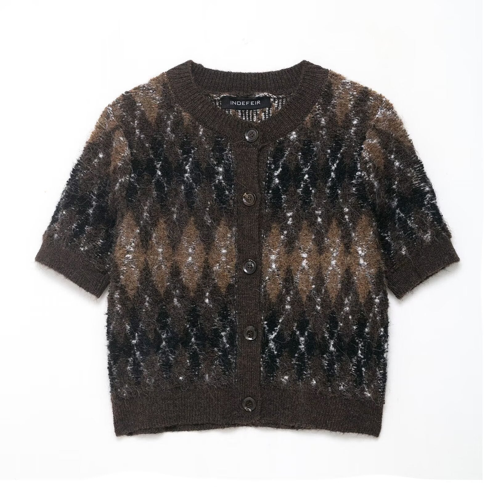 Vêtements Féminins Automne Magnifique Manteau Tricoté à Manches Courtes Motif Diamant