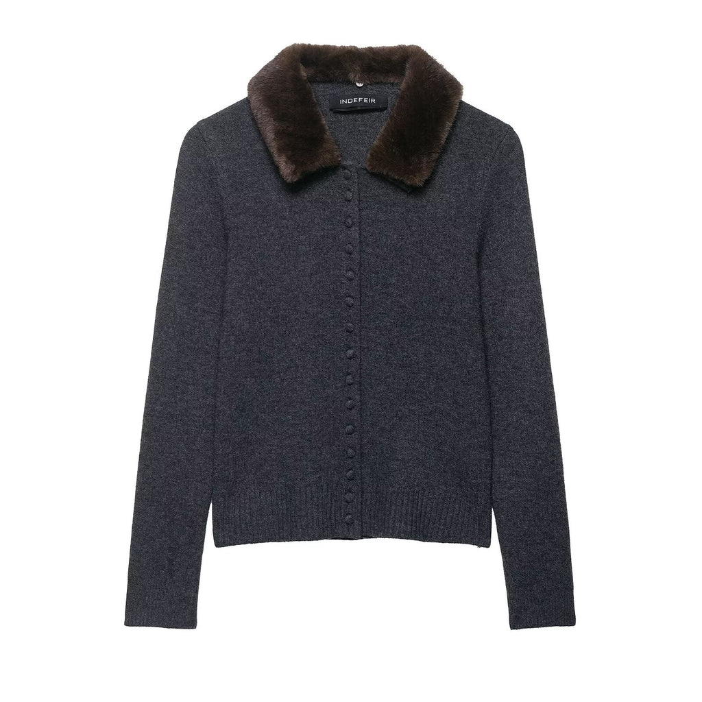 Manteau en maille à col effet fourrure artificielle pour femme