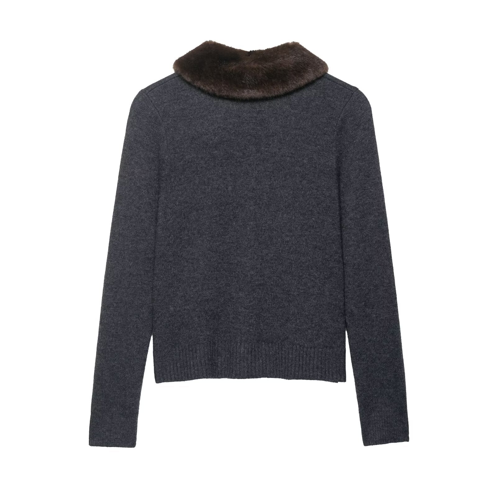 Manteau en maille à col effet fourrure artificielle pour femme