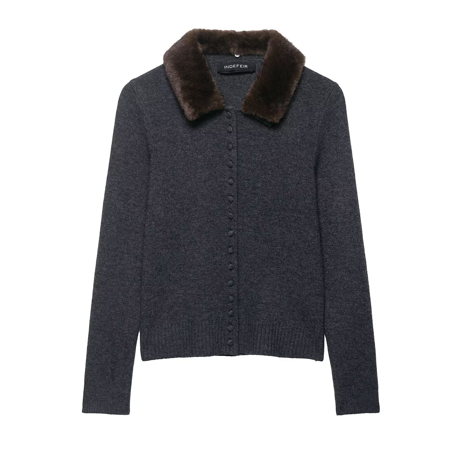 Manteau en maille à col effet fourrure artificielle pour femme