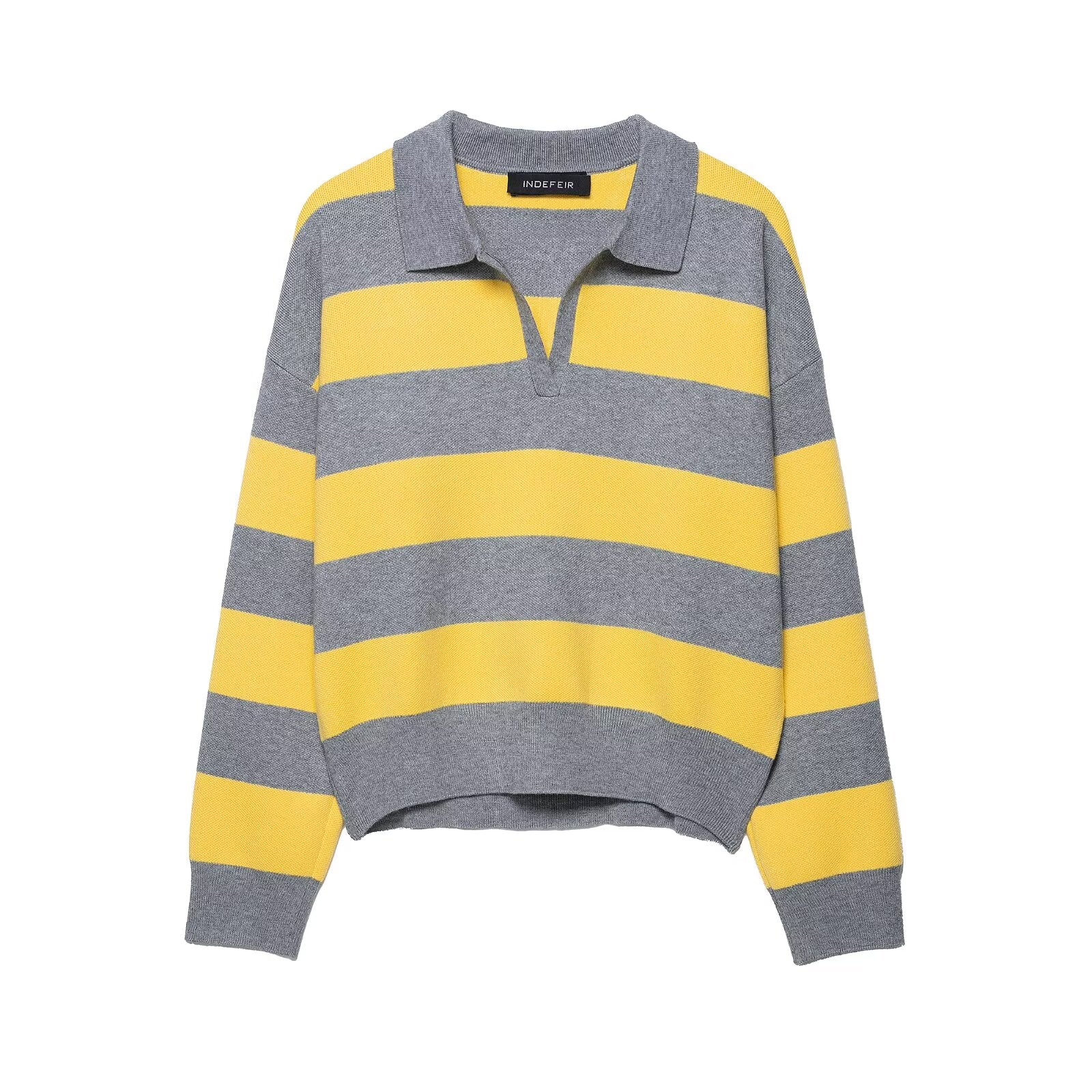 Pull-over en tricot ample à rayures contrastées avec col et effet amincissant