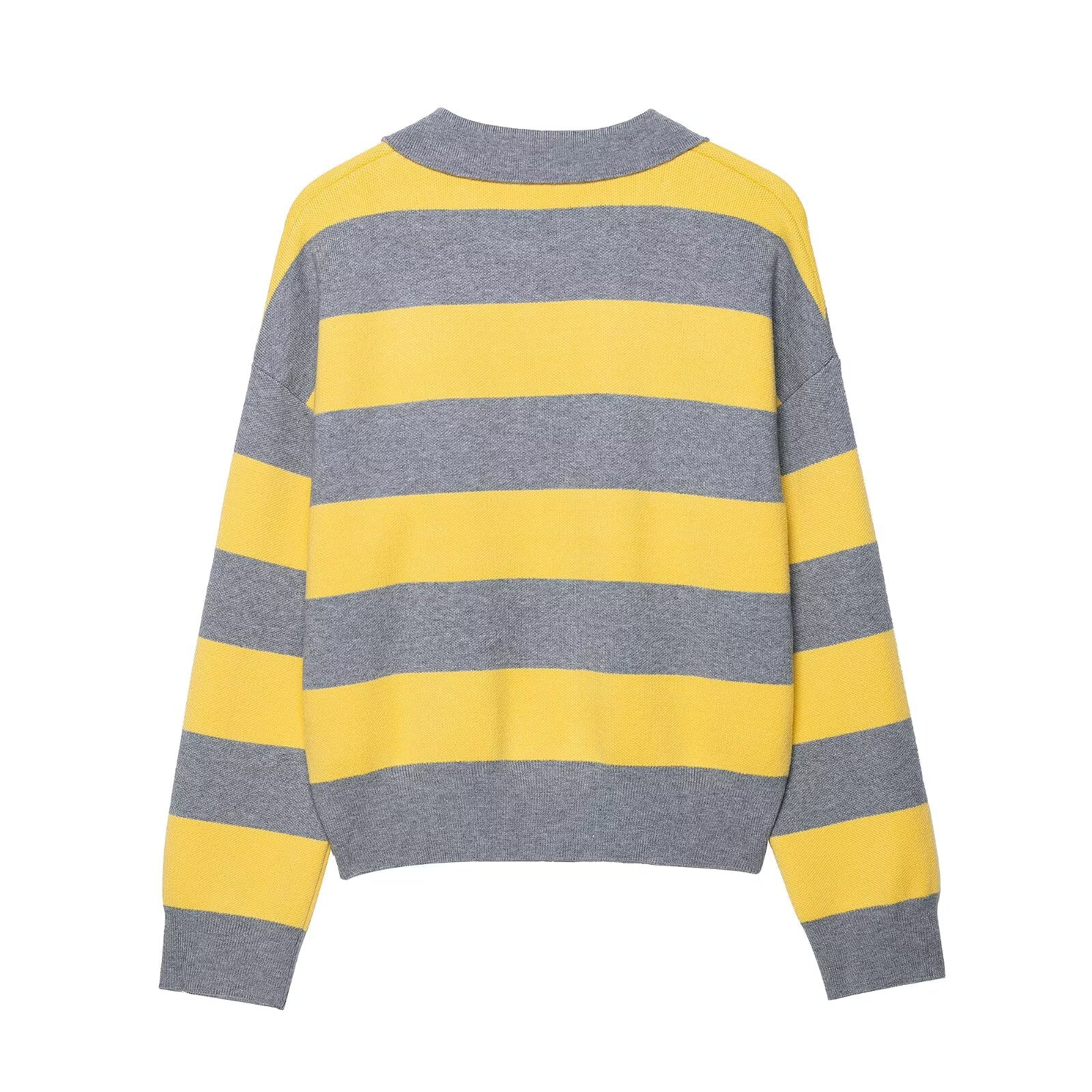 Pull-over en tricot ample à rayures contrastées avec col et effet amincissant