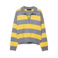 Pull-over en tricot ample à rayures contrastées avec col et effet amincissant