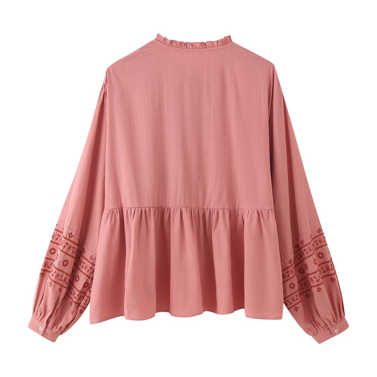 Chemise brodée contrastée à manches longues pour femme