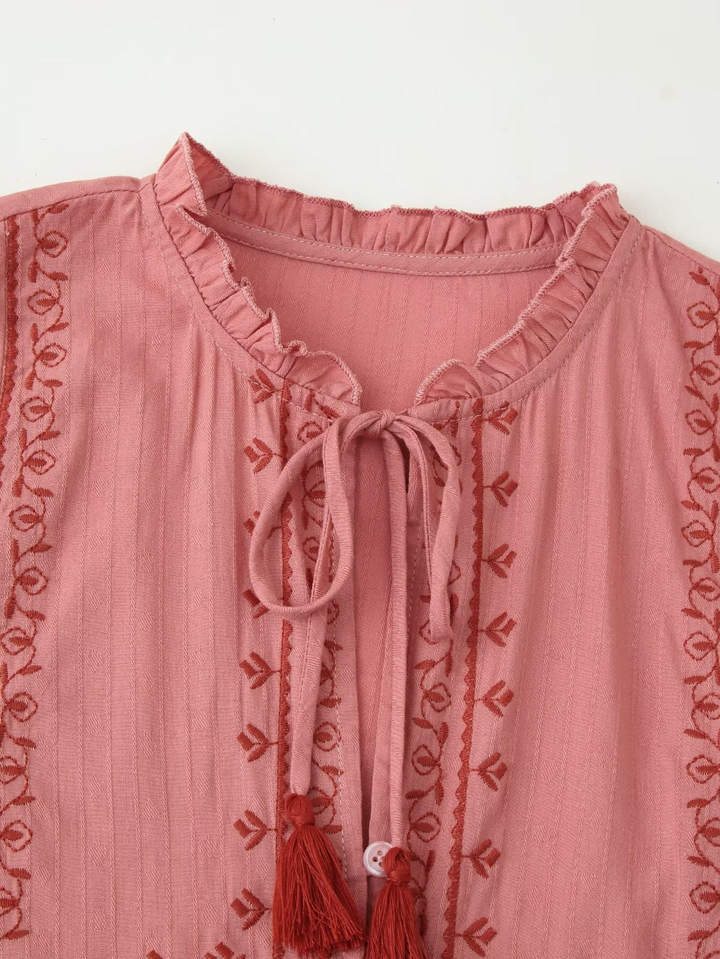 Chemise brodée contrastée à manches longues pour femme