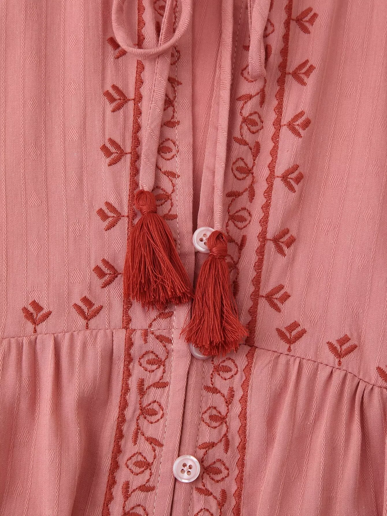 Chemise brodée contrastée à manches longues pour femme