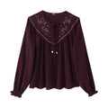 Damen Langarm Casual Besticktes Perlen-Hemd