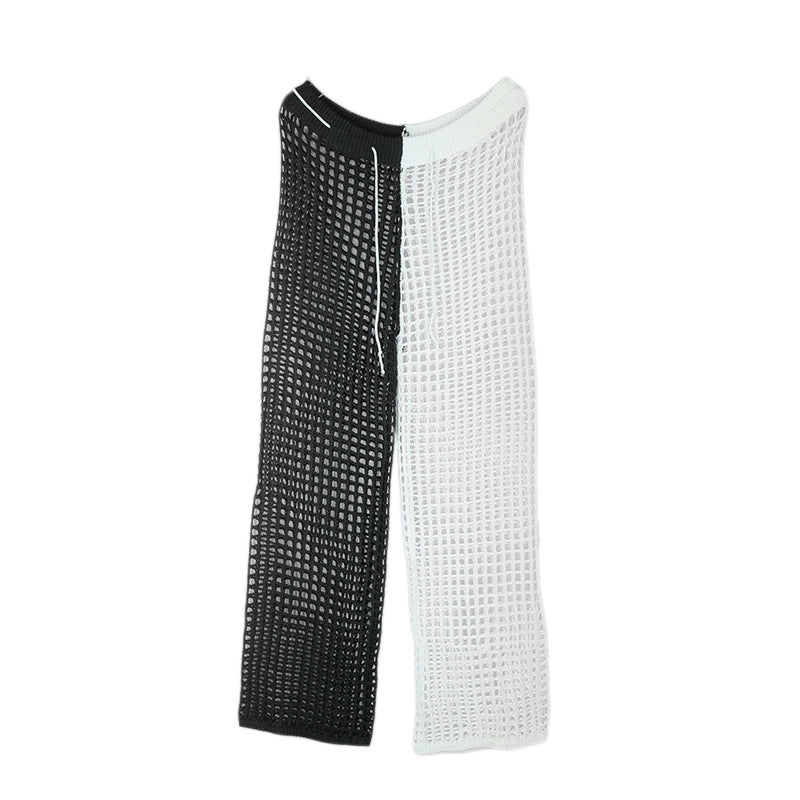 Pantalon large ajouré en crochet contrasté, coupe ample, protection solaire, pour la plage