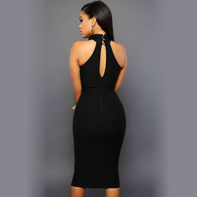 Sommer Damen Kleidung Ärmelloses Neckholder Mesh-Patchwork Sexy Slim Kleid