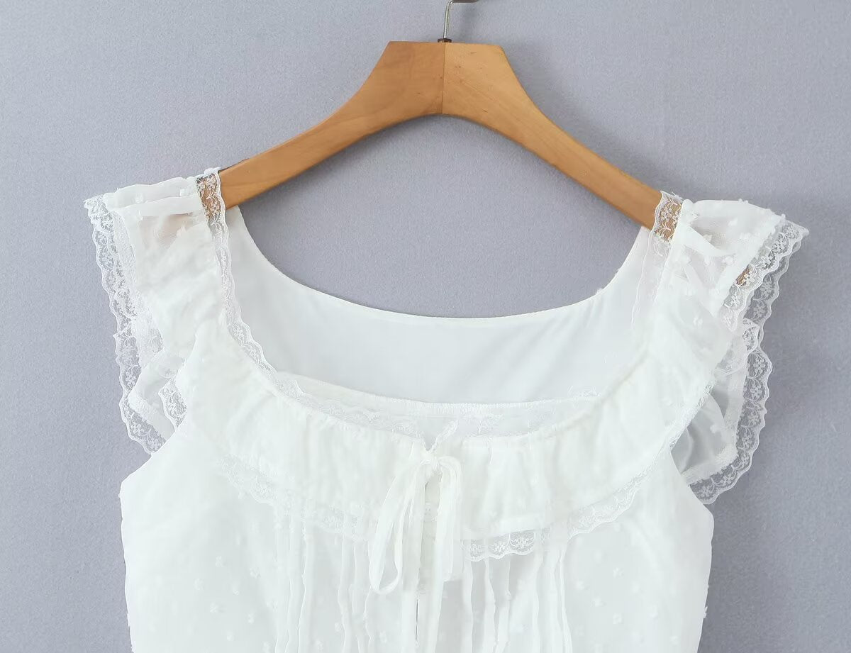 Atmosphere Lace Ärmelloses kleines Top Nischen-Schnürung Tailliert Eng Sexy Kurzes Sexy Hemd Weste