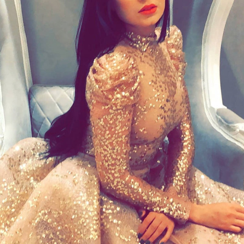 Vêtements pour femmes, stand indépendant, grande robe sexy dorée à balançoire, robe de soirée cocktail fendue