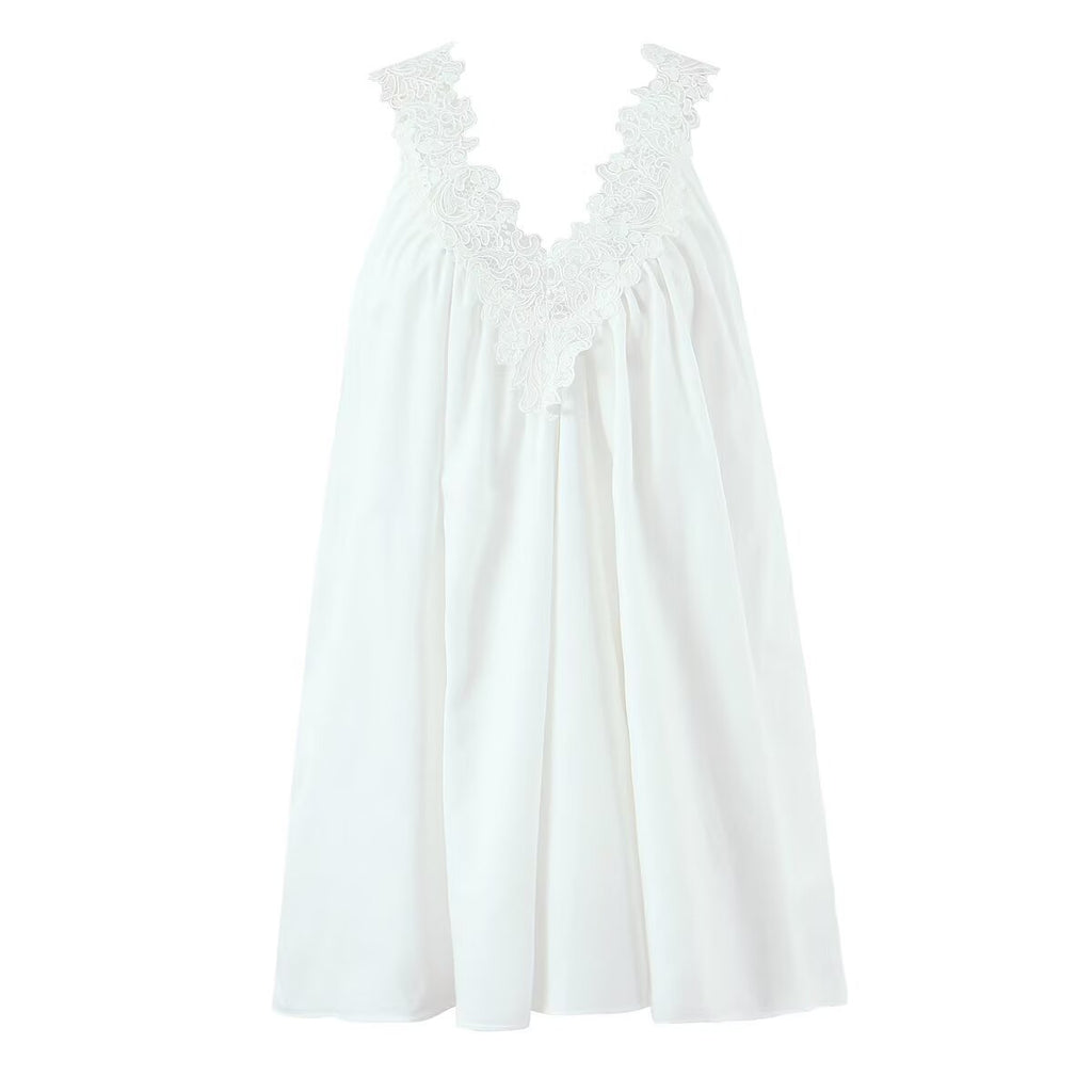 Robe sexy sans manches à col en V, avec dentelle et volants
