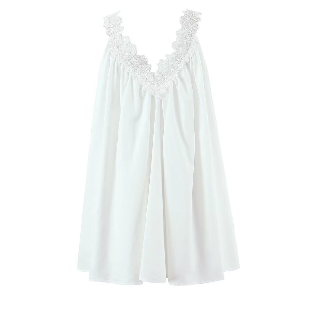 Robe sexy sans manches à col en V, avec dentelle et volants