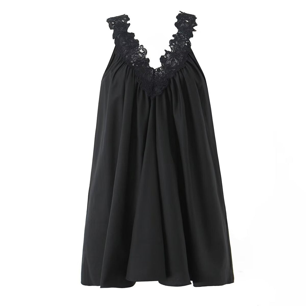 Robe sexy sans manches à col en V, avec dentelle et volants