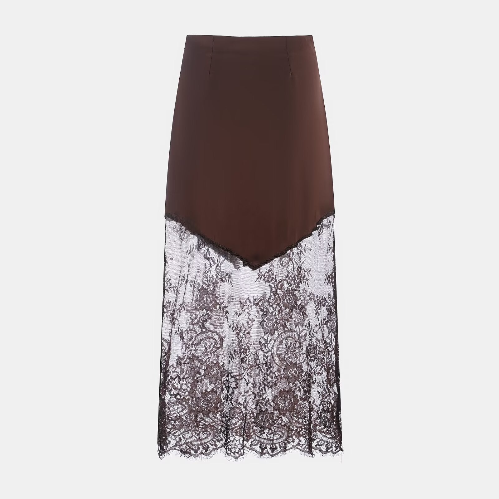 Vêtements Femme Hiver Sexy Jupe Longue Taille Haute en Dentelle Transparente