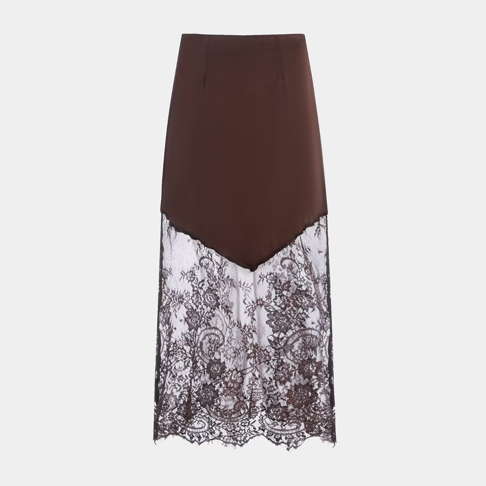 Vêtements Femme Hiver Sexy Jupe Longue Taille Haute en Dentelle Transparente